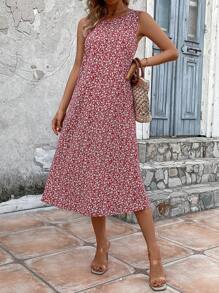 SHEIN VCAY Đầm Họa tiết hoa Giải trí - Đỏ - Xem 1