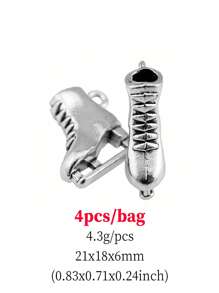 4入組21x18x6mm 3d滾輪溜冰鞋吊飾冰鞋吊飾用於鑰匙圈製作,項鍊製作 - Ancient Silver - 查看 1