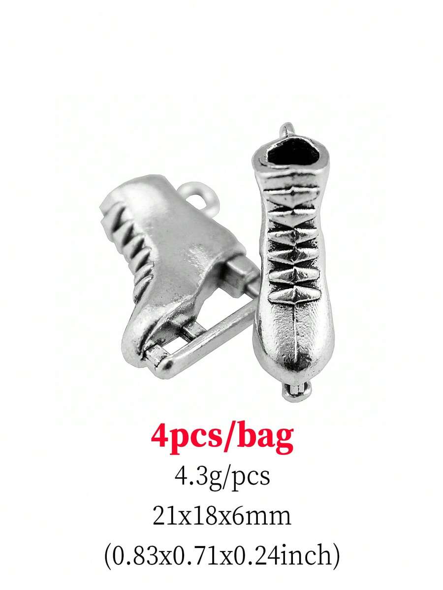 4入組21x18x6mm 3d滾輪溜冰鞋吊飾冰鞋吊飾用於鑰匙圈製作,項鍊製作 - Ancient Silver - 查看 1