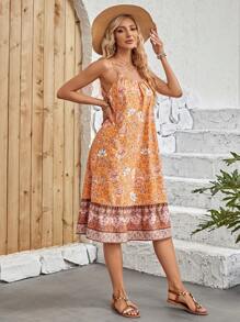 EMERY ROSE 印花荷葉邊吊帶洋裝 - 橘色 - 查看 5