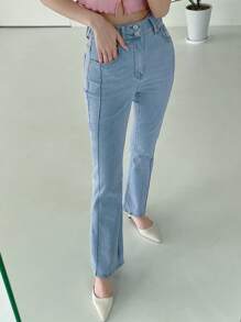 DAZY Solid Flare Leg Jeans - Light Wash - View 1