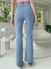 DAZY Solid Flare Leg Jeans - Light Wash - View 2