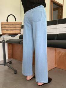 DAZY Washed Loose Wide-Leg Denim Pants With Slanted Pockets For Street Style And Versatile Look,Baggy Jeans - Light Wash - View 2