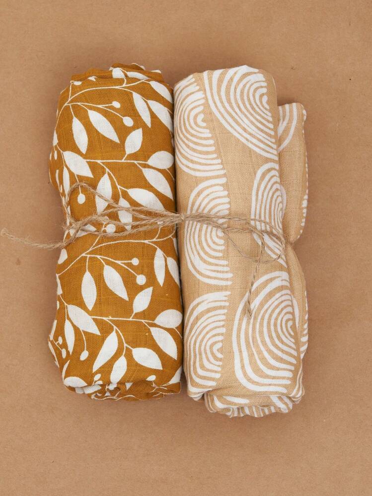 Happy Flute 2pcs Baby Plant & Rainbow Pattern Fabric Swaddling Blanket - Multicolor - View 1