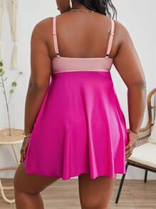 SHEIN Swim Curve Plus Size Two Tone Twist Front Tankini Summer Beach - Pink - View 2