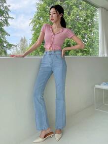 DAZY Solid Flare Leg Jeans - Light Wash - View 8