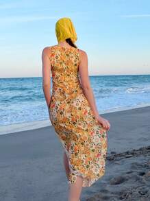 Vestido con estampado floral con cordón lateral - Multicolor - Ver 2