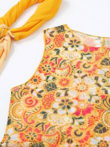 Vestido con estampado floral con cordón lateral - Multicolor - Ver 4