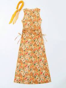Vestido con estampado floral con cordón lateral - Multicolor - Ver 5