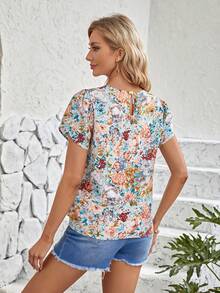 EMERY ROSE Allover Floral Print Petal Sleeve Blouse - Multicolor - View 2