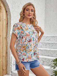 EMERY ROSE Allover Floral Print Petal Sleeve Blouse - Multicolor - View 4