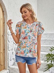 EMERY ROSE Allover Floral Print Petal Sleeve Blouse - Multicolor - View 7