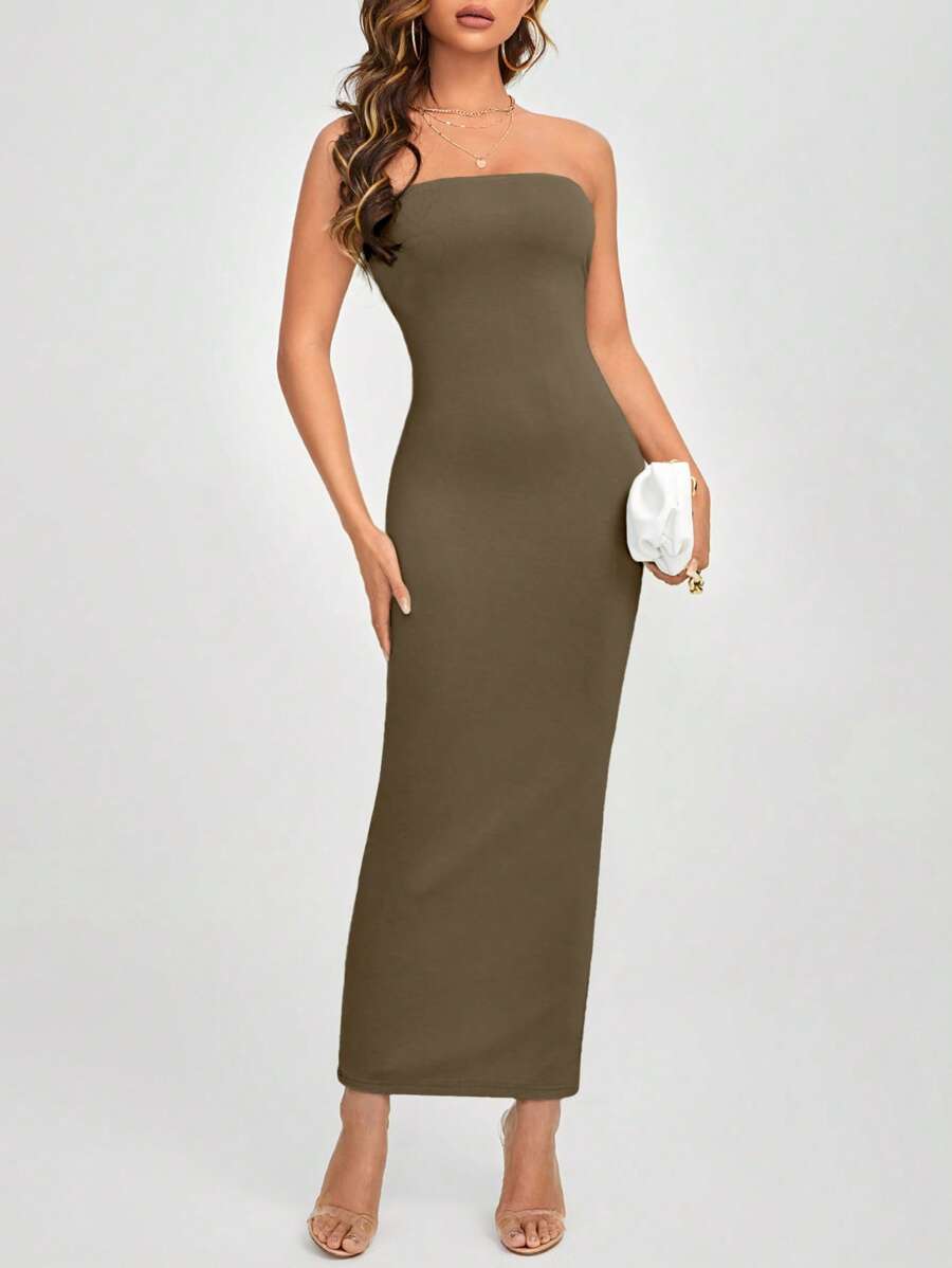 SHEIN PETITE Đầm Chia màu trơn Thanh lịch - xanh quân đội - Xem 1