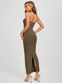 SHEIN PETITE Đầm Chia màu trơn Thanh lịch - xanh quân đội - Xem 2