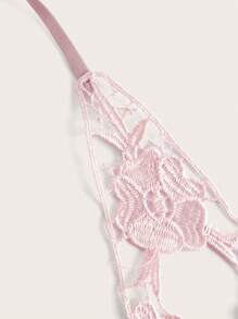 花卉刺繡鏤空吊脖內衣套裝 - 粉色 - 查看 3