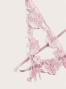 花卉刺繡鏤空吊脖內衣套裝 - 粉色 - 查看 4
