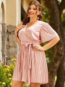 S BETRO 大碼百褶下擺繫腰帶連衣裙 - 粉色 - 查看 5