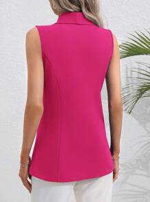 EMERY ROSE Solid Single Button Vest Blazer - Hot Pink - View 3