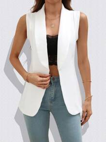 Chiquease Shawl Collar Open Front Vest Blazer - White - View 2