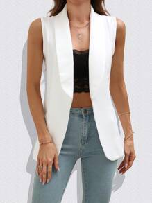 Chiquease Shawl Collar Open Front Vest Blazer - White - View 4