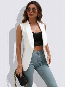 Chiquease Shawl Collar Open Front Vest Blazer - White - View 7