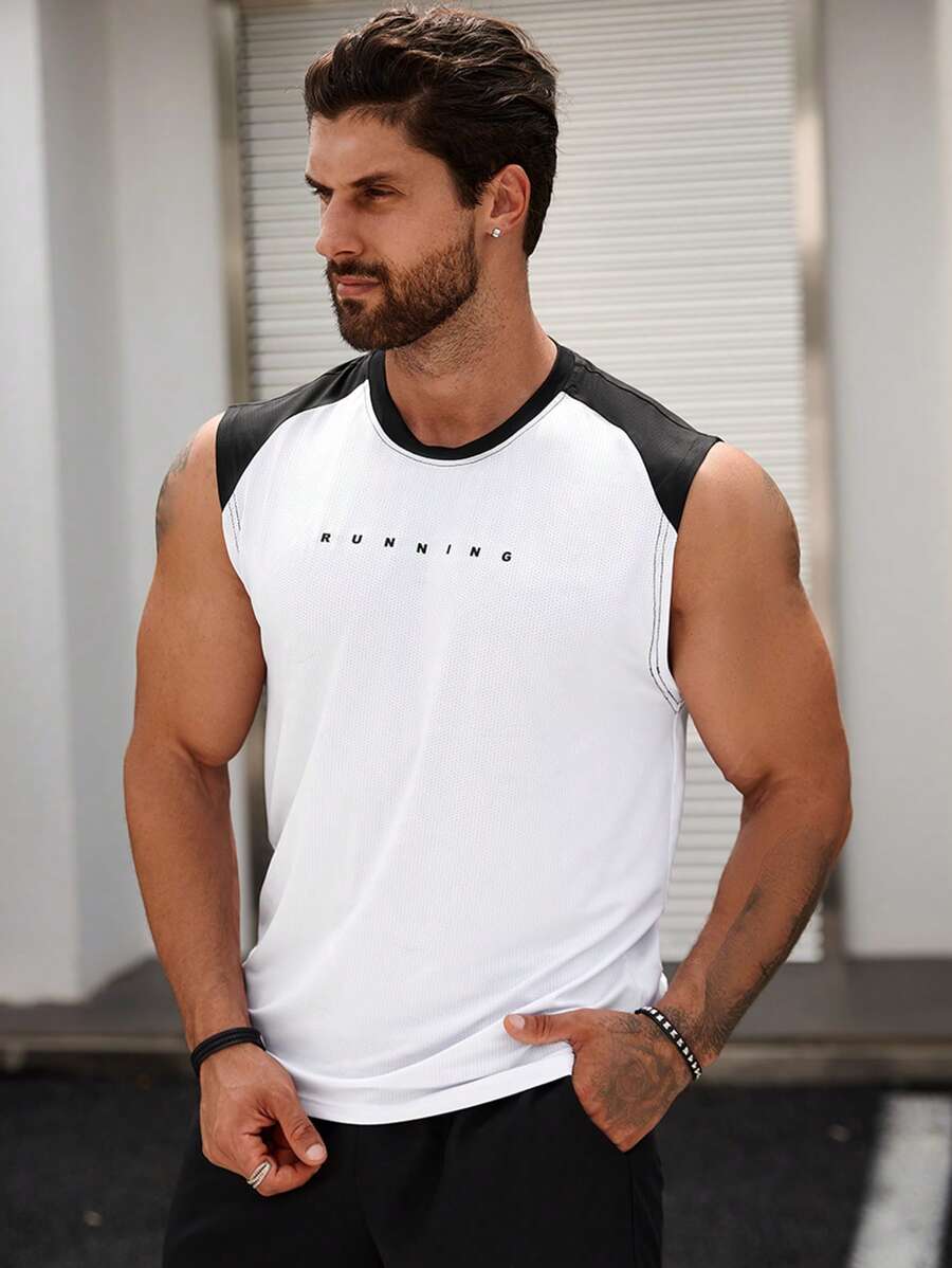 Manfinity Fitness Men Letter Graphic Sports Tank Top Workout Tops - White - View 1