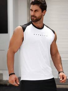 Manfinity Fitness Men Letter Graphic Sports Tank Top Workout Tops - White - View 4