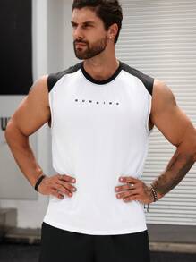 Manfinity Fitness Men Letter Graphic Sports Tank Top Workout Tops - White - View 6