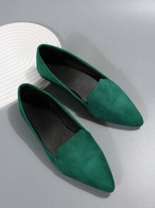 Giày bệt mũi nhọn tối giản dành cho nữ, Giày đế bằng giả da lộn màu xanh lá cây thời trang - Màu xanh lá cây đậm - Xem 3