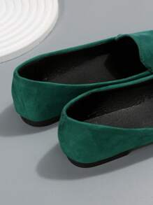 Giày bệt mũi nhọn tối giản dành cho nữ, Giày đế bằng giả da lộn màu xanh lá cây thời trang - Màu xanh lá cây đậm - Xem 4