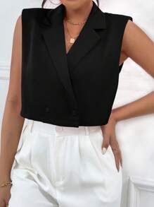 Chiquease Shoulder Pad Double Button Vest Blazer - Black - View 1