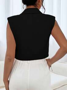 Chiquease Shoulder Pad Double Button Vest Blazer - Black - View 2