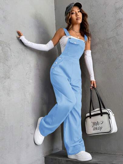 Chiquease Flap Pocket Overall Jumpsuit Without Tube Top