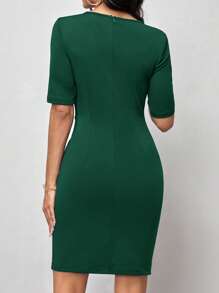 SHEIN Clasi 素色圍裹下擺緊身洋裝 - 墨綠色 - 查看 2