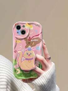 卡通貓貓圖案手機殼附手機氣囊支架 - 彩色 - 查看 1