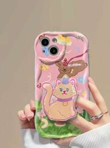 卡通貓貓圖案手機殼附手機氣囊支架 - 彩色 - 查看 3
