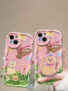 卡通貓貓圖案手機殼附手機氣囊支架 - 彩色 - 查看 4