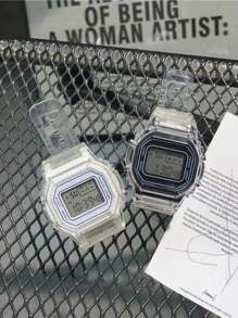 2入組/套透明塑膠帶幾何錶盤數顯電子錶 - 彩色 - 查看 1