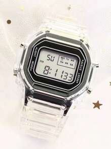 2入組/套透明塑膠帶幾何錶盤數顯電子錶 - 彩色 - 查看 3