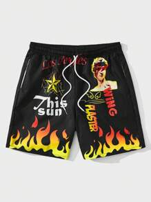 ROMWE MEN Street Life Dragsko Ficka Famsida Knut Brev Eld Street Herr Shorts - Multifärgad - Visa 1