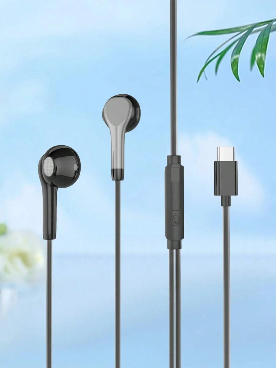 Type C Jack Noise Reduction Wired In-ear Headphone - Black - View 1