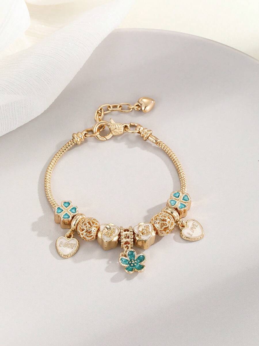 1 chiếc vòng tay trang trí hình trái tim và hoa thời trang dành cho phụ nữ để trang trí hàng ngày cho ngày lễ tình nhân, mẹ, mẹ, ngày của mẹ, quà tặng - Nhiều màu - Xem 1