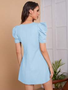 SHEIN Clasi 泡泡袖素色連衣裙 - 淺藍色 - 查看 2