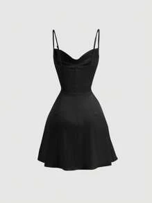 SHEIN MOD Figure Graphic Draped Collar Cami Dress - Black - View 2