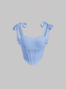 SHEIN MOD 肩上打結吊帶上衣 - 淺藍色 - 查看 1