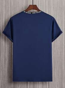 Manfinity Homme 男士字母圖案T恤 - 藏蓝色 - 查看 2
