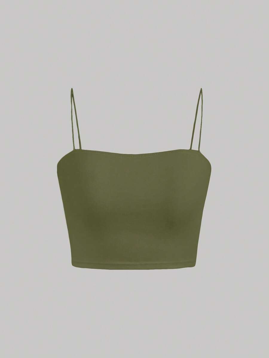 SHEIN MOD Solid Cami Top - Army Green - View 1
