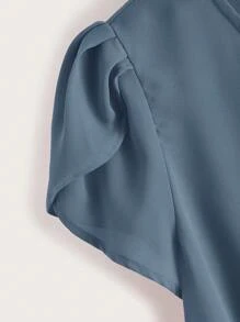 SHEIN LUNE Petal Sleeve Knot Hem Solid Top - Dusty Blue - View 4