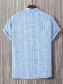 Manfinity Homme Áo sơ mi Nam Nút phía trước Sọc Giải trí - Màu xanh nhạt - Xem 2