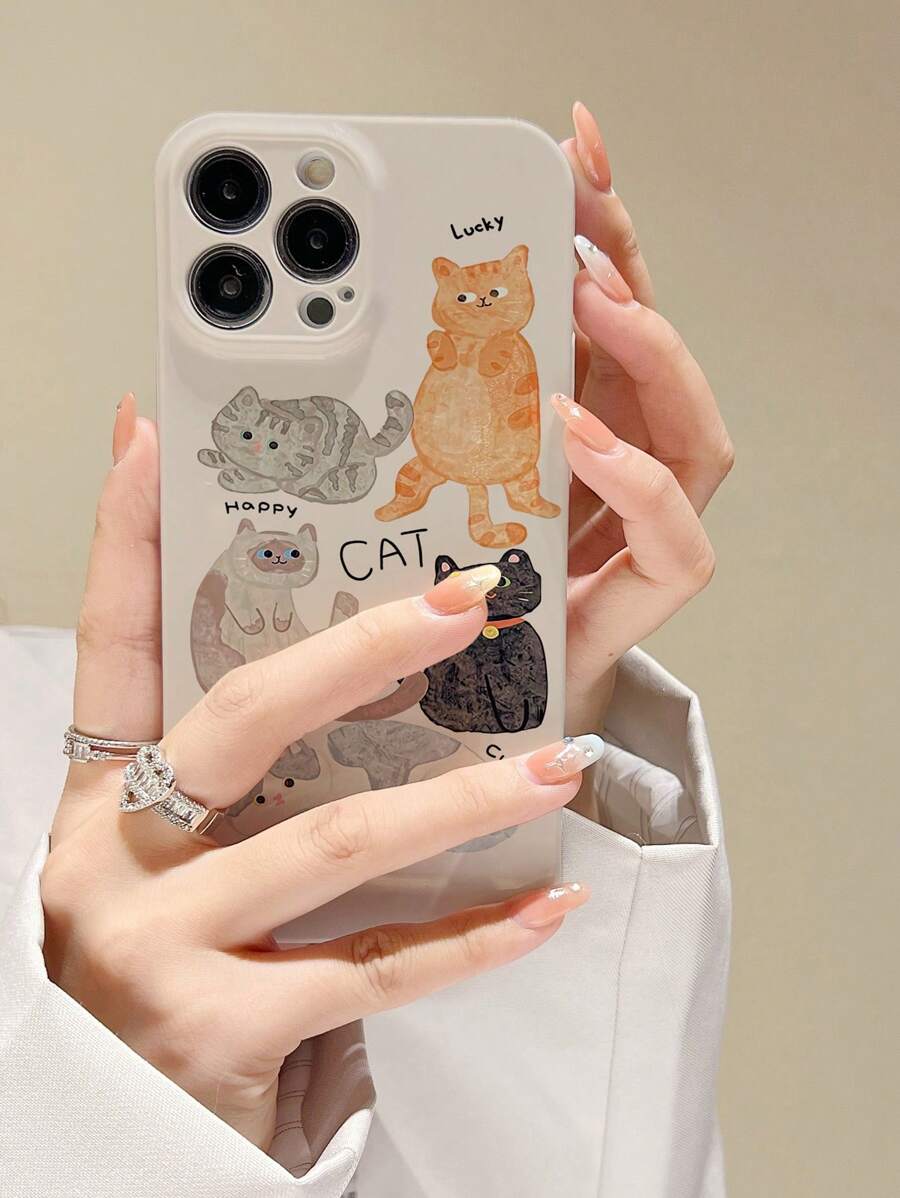Cartoon Cat Print Waterproof Phone Case - Multicolor - View 1
